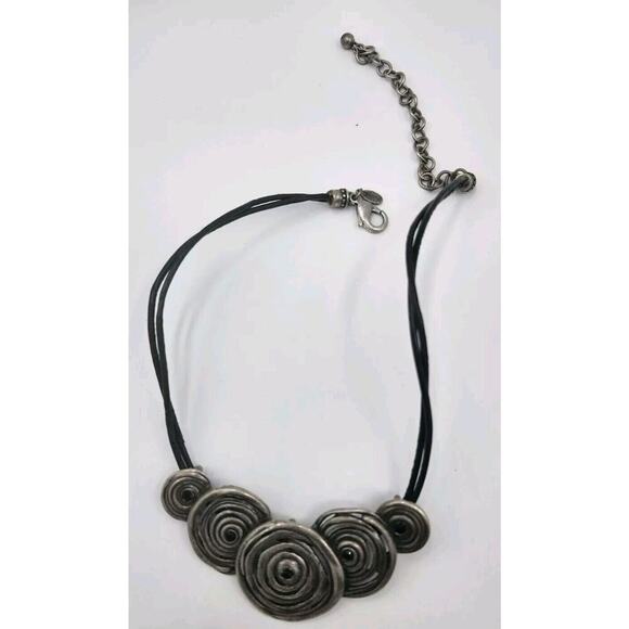 CHICO'S Silvertone Black Cord Scoop Necklace - Picture 4 of 4